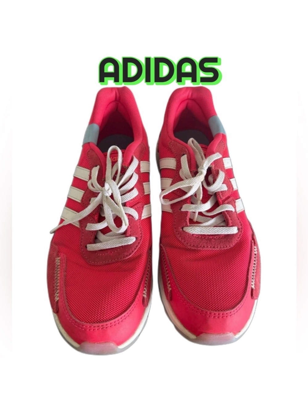 adidas Women’s Bright Pink Athletic Sneakers with White Stripes - USED EXCELLENT